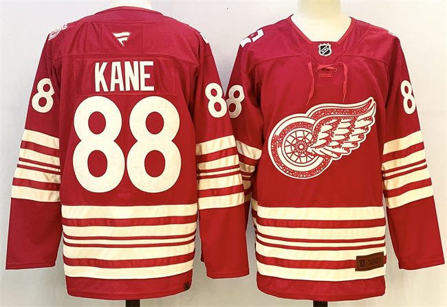 Men's Detroit Red Wings 88 Patrick Kane Red 2025 26 Centennial Premium Stitched Hockey Jersey