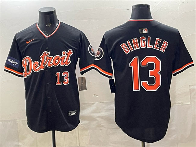 Men's Detroit Tigers 13 Dillon Dingler Black 2026 Meijer Patch Alternate Vapor Premier Limited Stitched Baseball Jersey