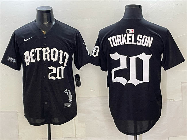 Men's Detroit Tigers 20 Spencer Torkelson 2026 Black 'Motor Gothic Edition' Vapor Premier Limited Stitched Baseball Jersey
