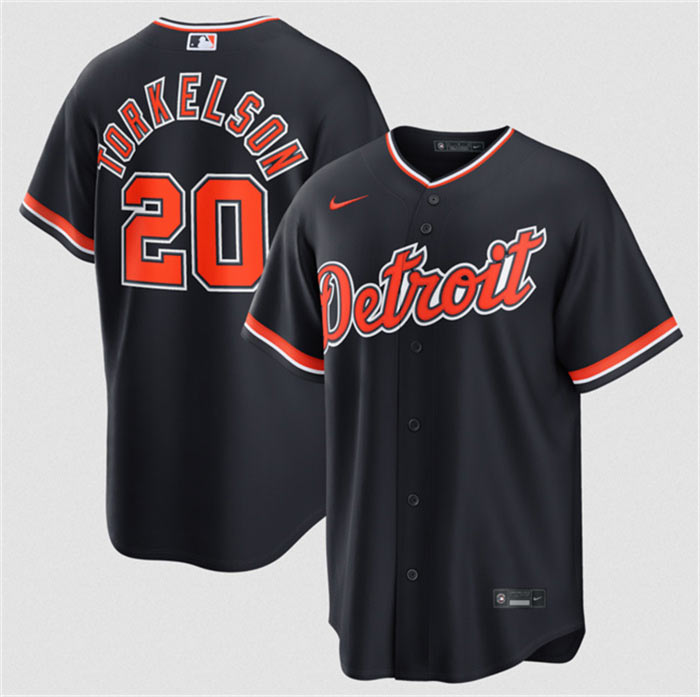 Men's Detroit Tigers 20 Spencer Torkelson Navy Alternate Stitched Baseball Jersey