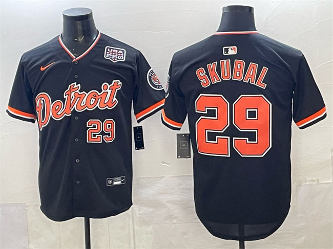 Men's Detroit Tigers 29 Tarik Skubal Navy 2026 Alternate USA 250' Patch Vapor Premier Limited Stitched Baseball Jersey