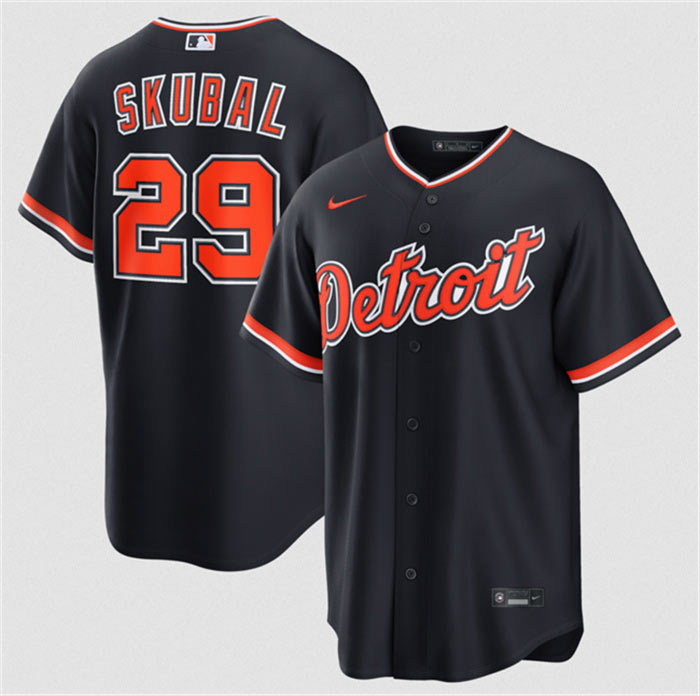 Men's Detroit Tigers 29 Tarik Skubal Navy Alternate Stitched Baseball Jersey