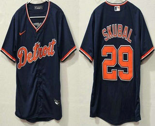 Men's Detroit Tigers 29 Tarik Skubal Navy Cool Base Jersey