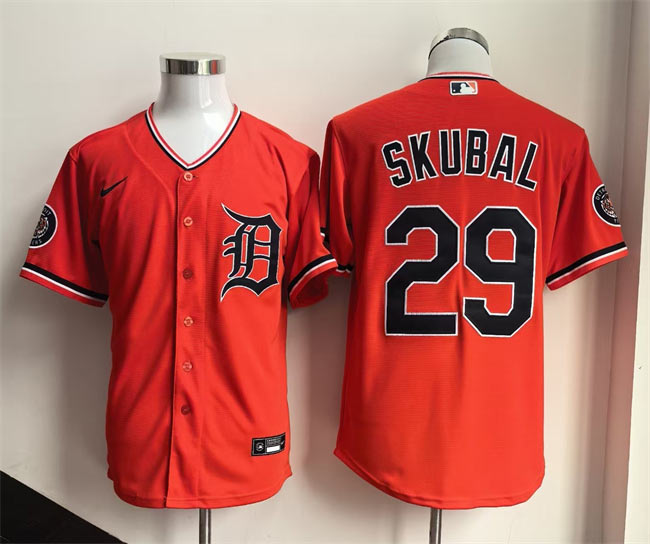 Men's Detroit Tigers 29 Tarik Skubal Orange 2026 Alternate Stitched Baseball Jersey