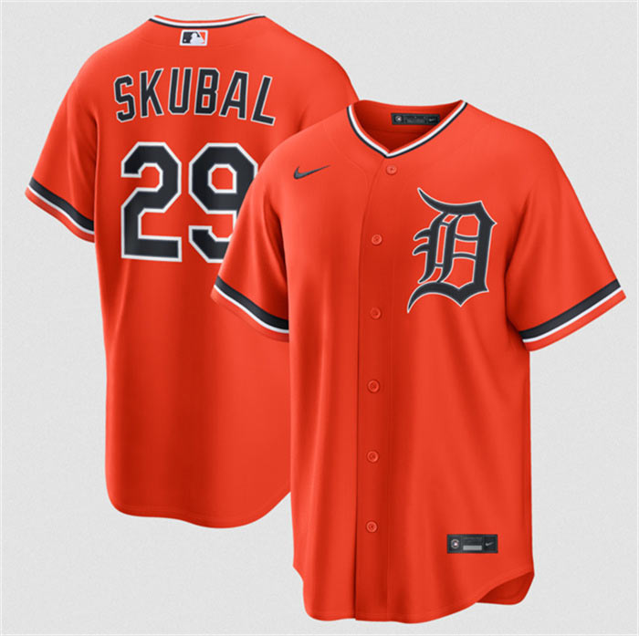 Men's Detroit Tigers 29 Tarik Skubal Orange Alternate Stitched Baseball Jersey