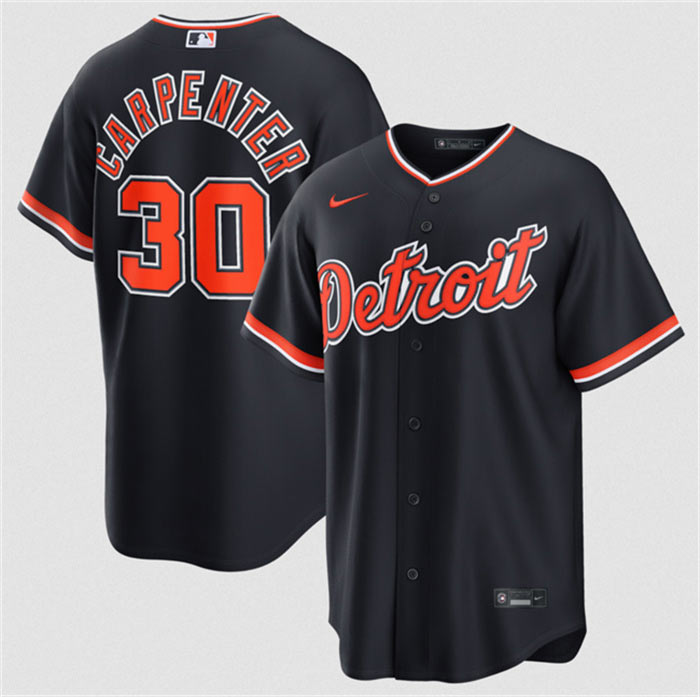 Men's Detroit Tigers 30 Kerry Carpenter Navy Alternate Stitched Baseball Jersey