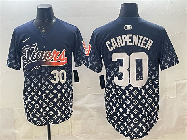 Men's Detroit Tigers 30 Kerry Carpenter Navy With Patch Vapor Premier Limited Stitched Baseball Jersey