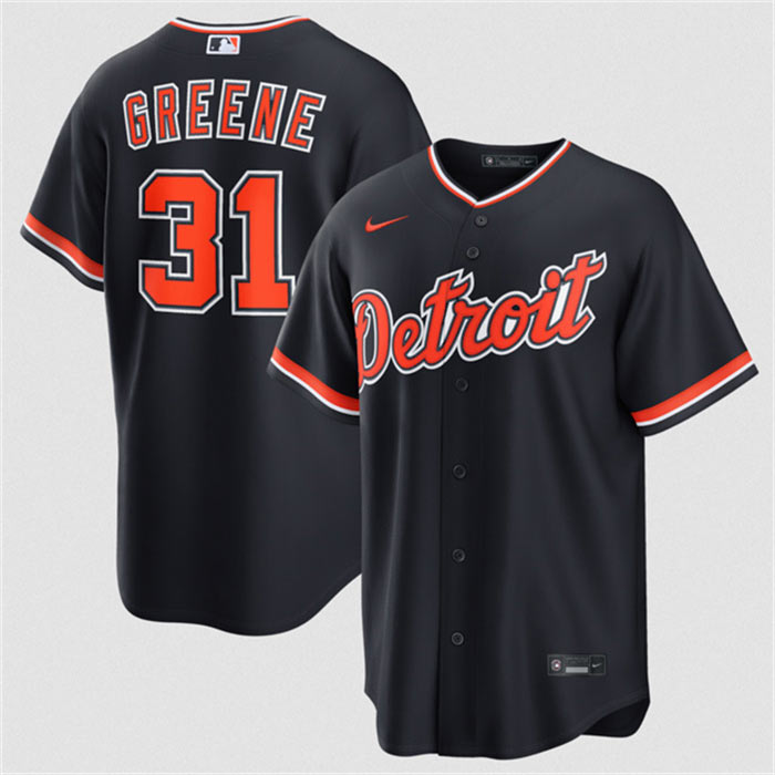 Men's Detroit Tigers 31 Riley Greene Navy Alternate Stitched Baseball Jersey