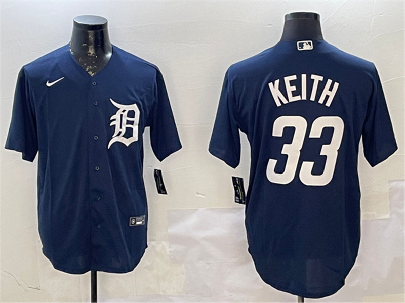 Men's Detroit Tigers 33 Colt Keith Navy Cool Base Stitched Baseball Jersey