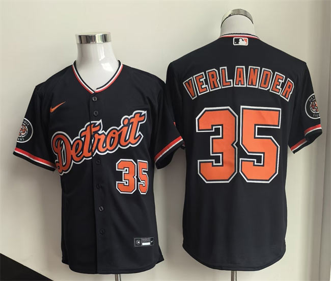 Men's Detroit Tigers 35 Justin Verlander Black 2026 Cool Base Stitched Baseball Jersey