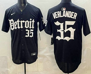 Men's Detroit Tigers 35 Justin Verlander Black Limited Cool Base Stitched Jersey