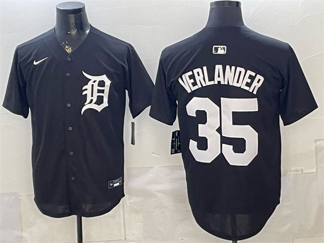 Men's Detroit Tigers 35 Justin Verlander Black Limited Stitched Baseball Jersey