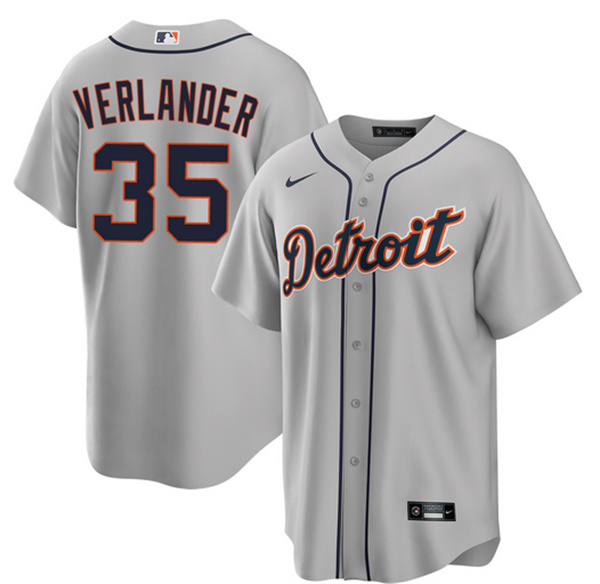 Men's Detroit Tigers 35 Justin Verlander Gray 2026 Road Stitched Baseball Jersey