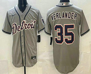 Men's Detroit Tigers 35 Justin Verlander Grey Cool Base Jersey