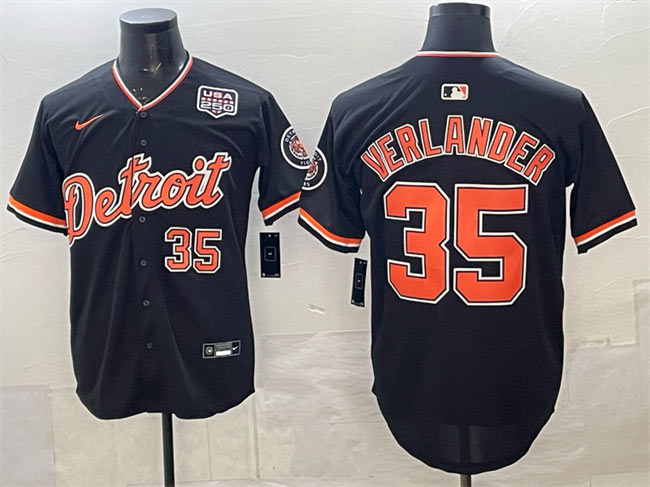 Men's Detroit Tigers 35 Justin Verlander Navy 2026 Alternate USA 250' Patch Vapor Premier Limited Stitched Baseball Jersey