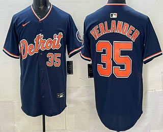 Men's Detroit Tigers 35 Justin Verlander Navy Limited Jersey