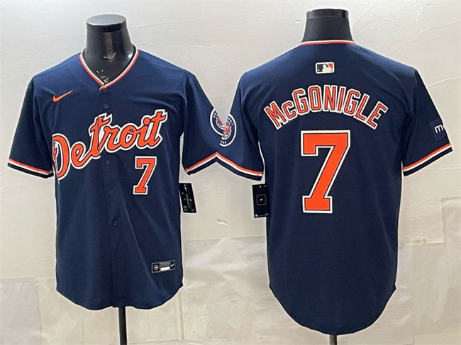 Men's Detroit Tigers 7 Kevin McGonigle Navy 2026 Alternate Vapor Premier Limited Stitched Baseball Jersey
