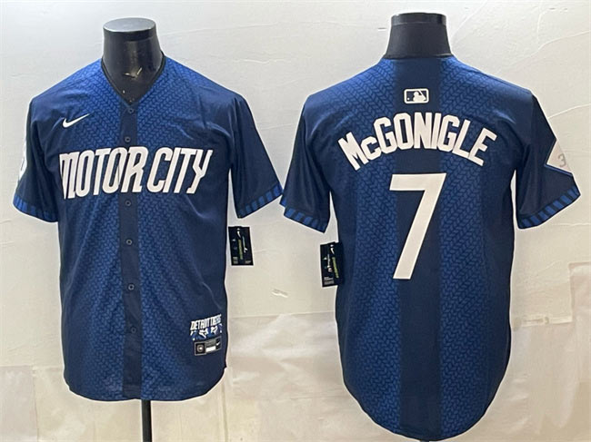 Men's Detroit Tigers 7 Kevin McGonigle Navy City Connect Cool Base Limited Stitched Jersey