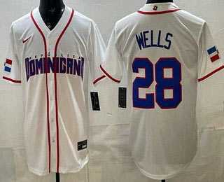 Men's Dominican 28 Austin Wells White 2026 World Baseball Classic Cool Base Jersey