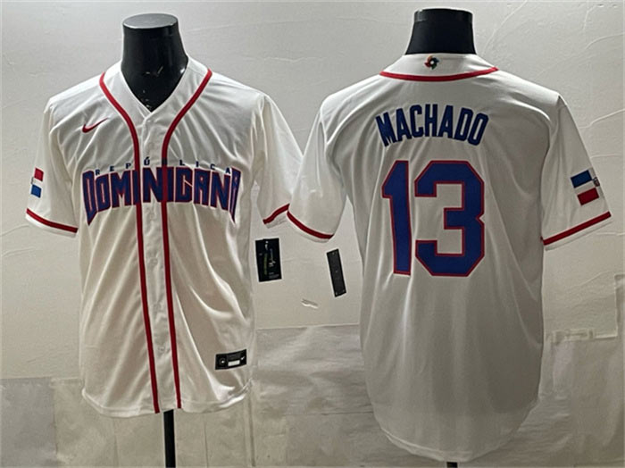 Men's Dominican Republic Baseball 13 Manny Machado White 2026 World Baseball Classic Home Stadium Stitched Jersey