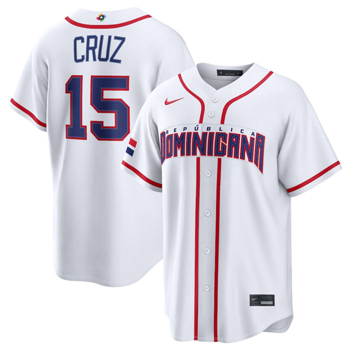 Men's Dominican Republic Baseball 15 Oneil Cruz White 2026 World Baseball Classic Home Stadium Stitched Jersey