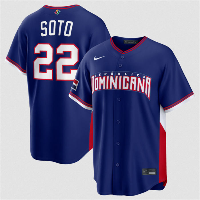Men's Dominican Republic Baseball 22 Juan Soto Navy 2026 World Baseball Classic Road Stadium Stitched Jersey