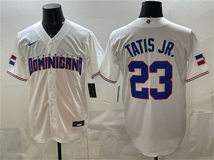 Men's Dominican Republic Baseball 23 Fernando Tatis Jr. White World Baseball Classic Stitched Jersey