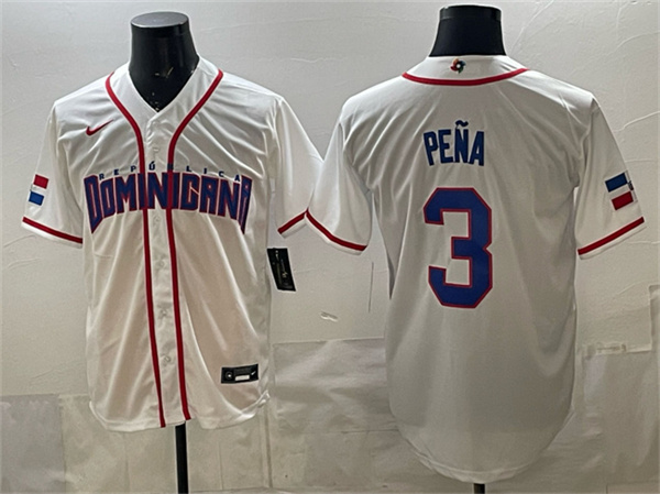 Men's Dominican Republic Baseball 3 Jeremy Pea White 2026 World Baseball Classic Home Stadium Stitched Jersey