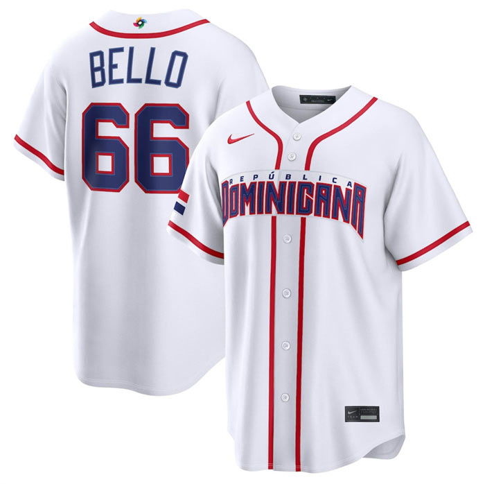 Men's Dominican Republic Baseball 66 Brayan Bello White 2026 World Baseball Classic Home Stadium Stitched Jersey