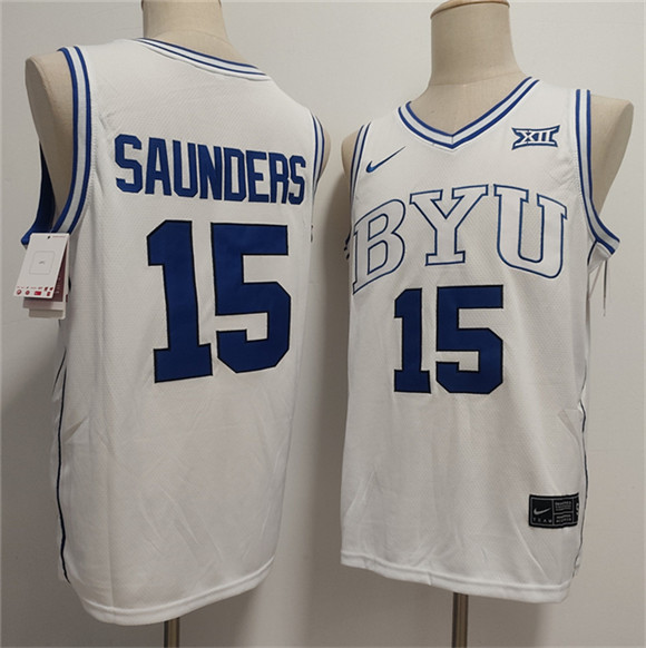 Men's Duke Blue Devils 15 Richie Saunders White Stitched Basketball Jersey