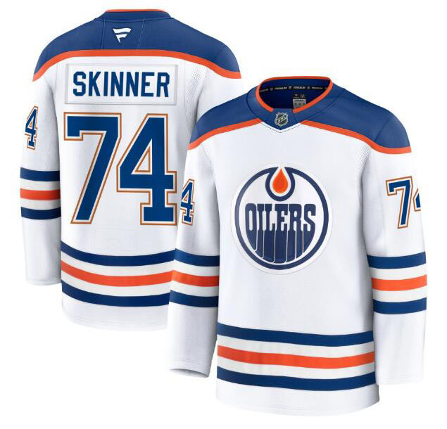 Men's Edmonton Oilers 74 Stuart Skinner Fanatics White 2024 25 Away Premium Jersey