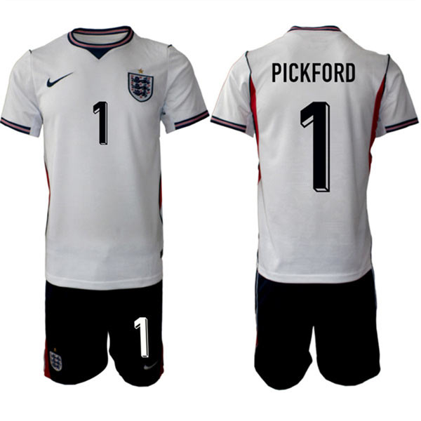 Men's England 2026 1 Jordan Pickford White Home Soccer Jersey Suit