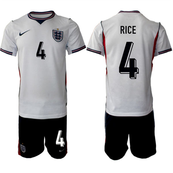 Men's England 4 Declan Rice 2026 White Home Soccer Jersey Suit