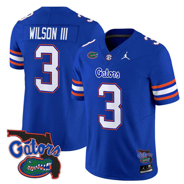 Men's Florida Gators 3 Eugene wilson lll Royal 2024 F.U.S.E. Florida Patch Vapor Limited Stitched Football Jersey