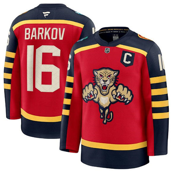 Men's Florida Panthers 16 Aleksander Barkov Red 2026 With C Patch Winter Classic Stitched Hockey Jersey