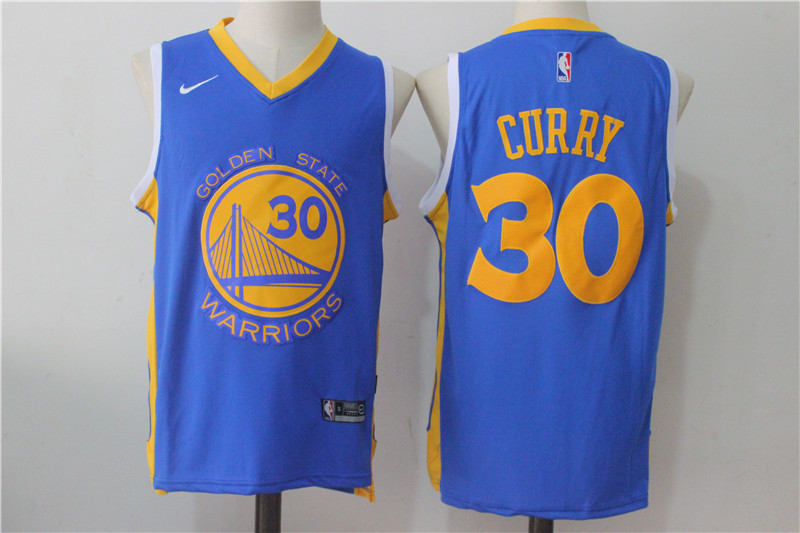 Men's Golden State Warriors #30 Stephen Curry Royal Blue 2017 2018 Swingman Stitched NBA Jersey