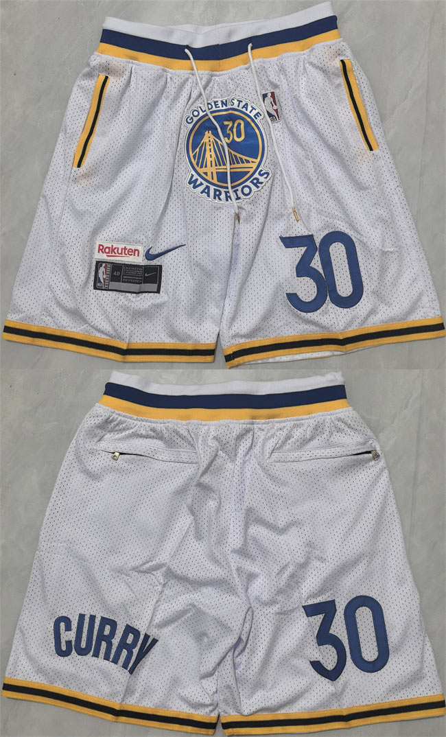 Men's Golden State Warriors 30 Stephen Curry White Shorts(Run Small)