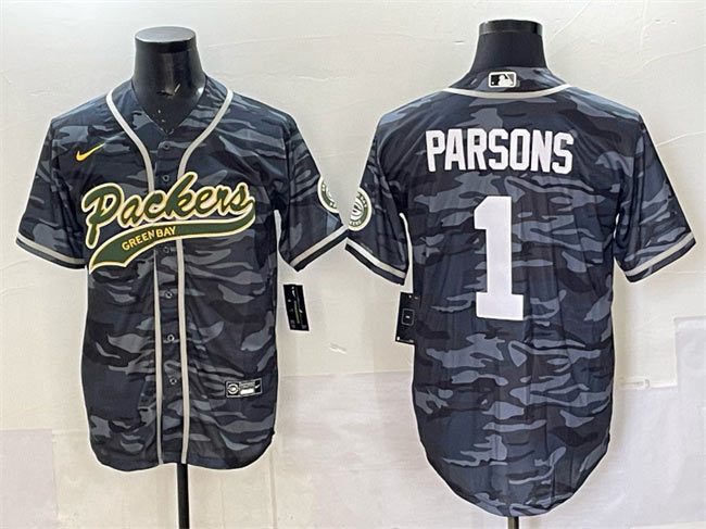 Men's Green Bay Packers 1 Micah Parsons Gray Camo Cool Base Stitched Baseball Jersey