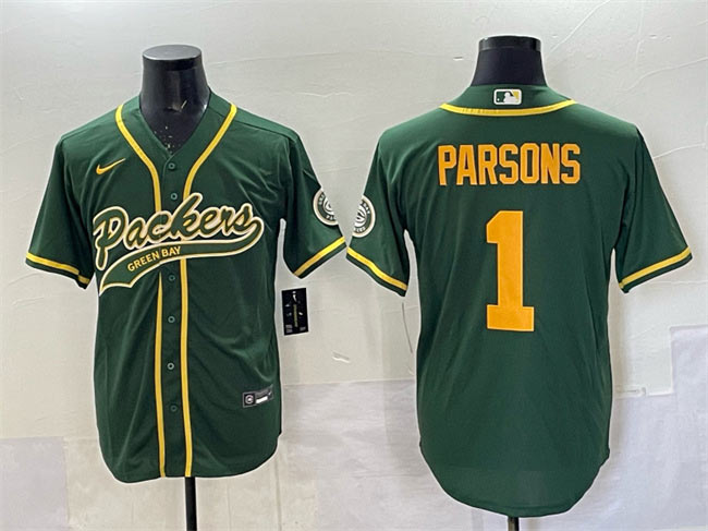 Men's Green Bay Packers 1 Micah Parsons Green Cool Base Stitched Baseball Jersey