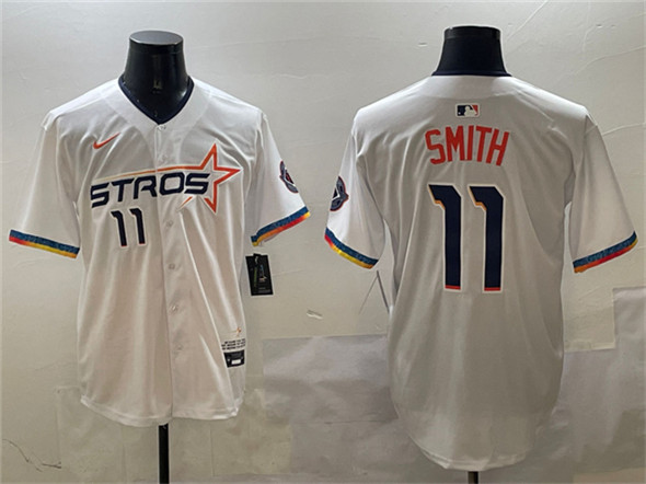 Men's Houston Astros 11 Cam Smith White 2025 City Connect Limited Stitched Baseball Jersey
