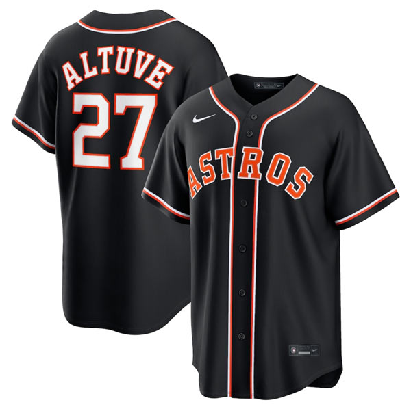 Men's Houston Astros 27 Jose Altuve 2026 Black Out Stitched Baseball Jersey
