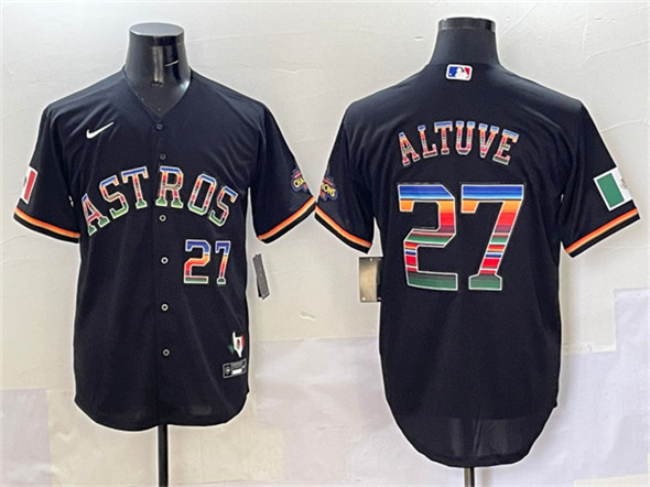 Men's Houston Astros 27 Jose Altuve Black Mexico With World Serise Champions Patch Cool Base Stitched Baseball Jersey
