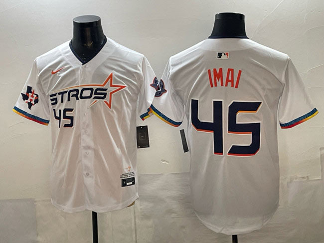 Men's Houston Astros 45 Tatsuya Imai White 2025 City Connect With Texas Patch Limited Stitched Baseball Jersey