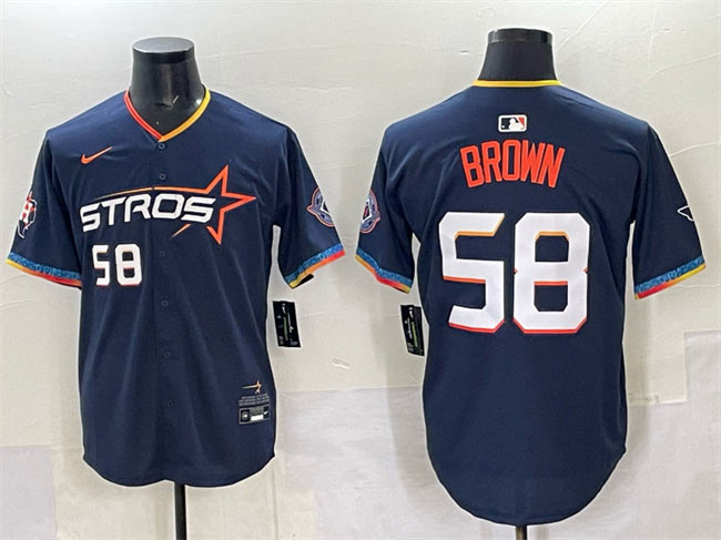 Men's Houston Astros 58 Hunter Brown Navy 2025 City Connect Limited Stitched Baseball Jersey