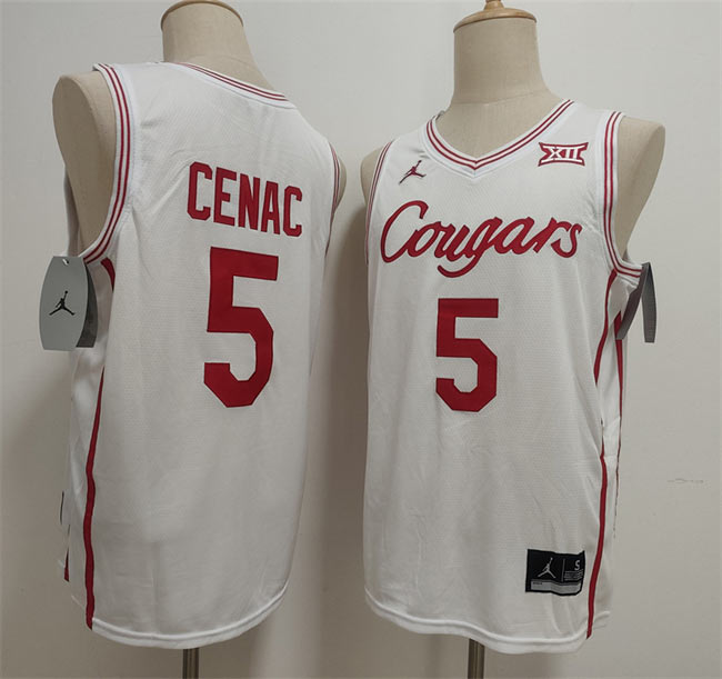 Men's Houston Cougars 5 Chris Cenac Jr. White Stitched Football Jersey