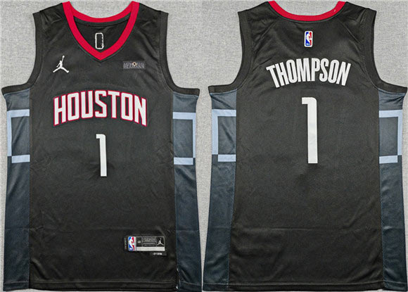 Men's Houston Rockets 1 Amen Thompson Black Statement Edition Stitched Jersey