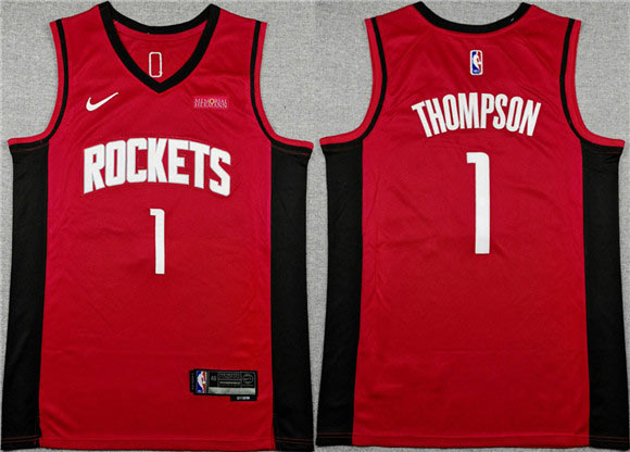 Men's Houston Rockets 1 Amen Thompson Red Icon Edition Stitched Jersey