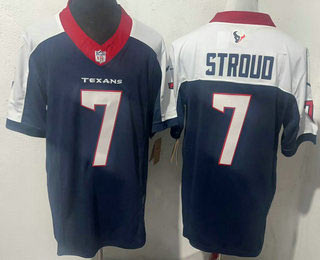 Men's Houston Texans 7 CJ Stroud Navy Blue Limited Thanksgiving Fashion FUSE Jersey
