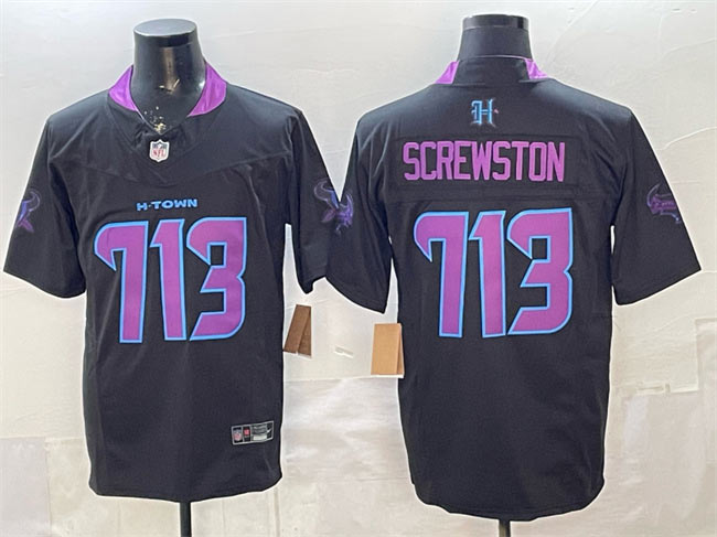 Men's Houston Texans 713 Screwston Black F.U.S.E. 2025 DJ SCREW Vapor Limited Stitched Football Jersey