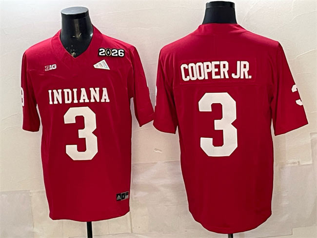 Men's Indiana Hoosiers 3 Omar Cooper Jr. Red F.U.S.E. 2026 Patch Stitched Football Jersey
